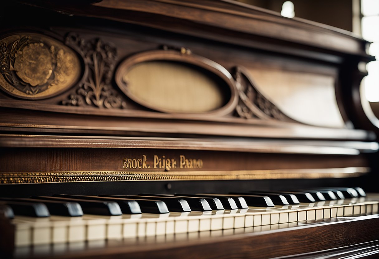 An old piano sits in a dimly lit room, its worn keys and weathered wood showcasing years of use. The sturdy frame and intricate carvings speak to the craftsmanship and durability of a bygone era